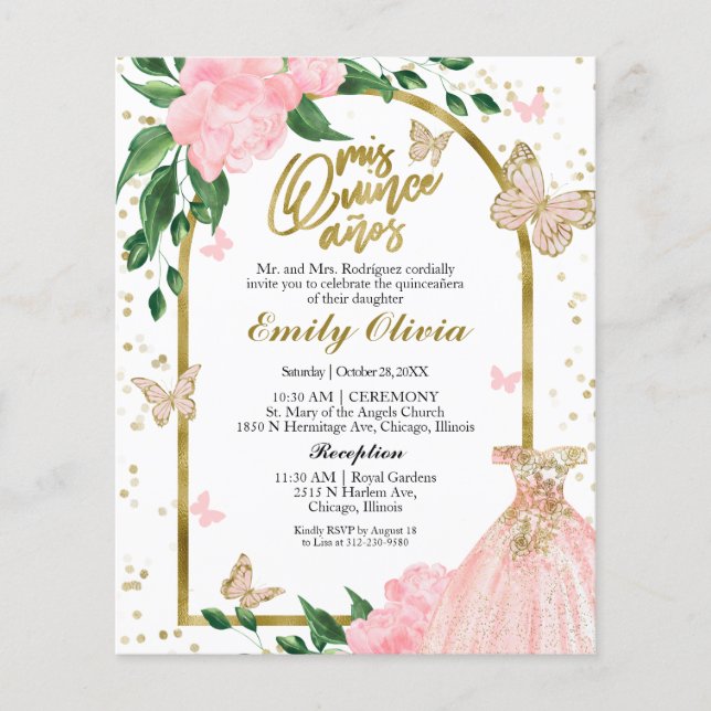 Lámina Invitación a presupuesto de Quinceanera Butterflys (Anverso)