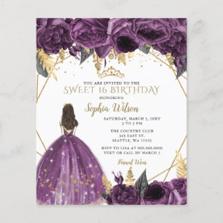 Lámina Invitación a princesa de oro púrpura de presupuest