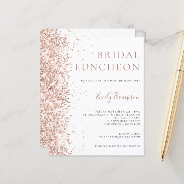 Lámina Invitación a Purpurina de oro Rosa de Luncheon de  (Anverso/Reverso In Situ)