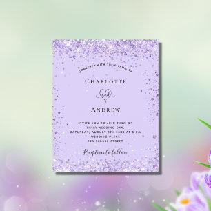 Lámina Invitación a purpurina violeta de boda de presupue