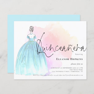 Lámina Invitación a Quinceanera Azul de Vestido de Glam P