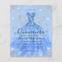 Invitación a Quinceanera con bata de plata azul tu