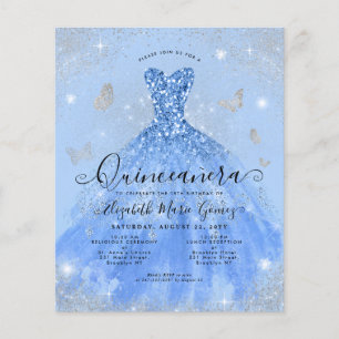 Lámina Invitación a Quinceanera con bata de plata azul tu
