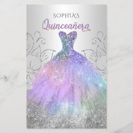 Lámina Invitación a Quinceañera con el vestido de hologra