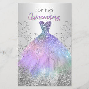 Lámina Invitación a Quinceañera con el vestido de hologra