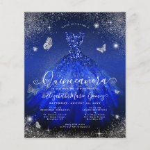 Invitación a Quinceanera con gata de plata azul re