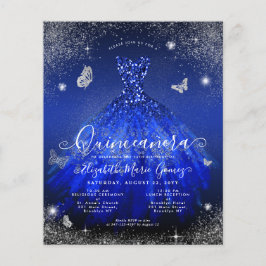 Lámina Invitación a Quinceanera con gata de plata azul re