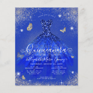 Lámina Invitación a Quinceanera con oro azul real de pres