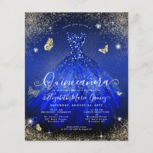 Lámina Invitación a Quinceanera con oro azul real de pres