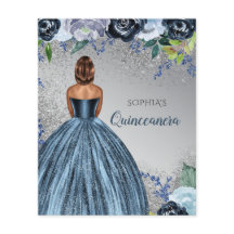 Invitación a Quinceañera con Purpurina azul de pre