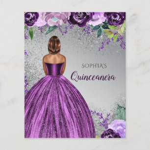 Lámina Invitación a Quinceañera con Purpurina púrpura de