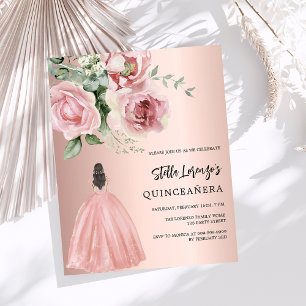 Lámina Invitación a Quinceanera con Rosa dorado vestido r