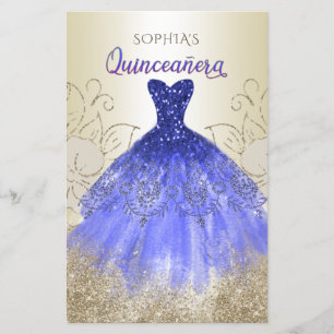 Lámina Invitación a Quinceañera con traje de aguja azul d