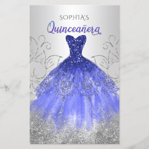 Lámina Invitación a Quinceañera con traje de aguja azul d