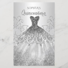 Lámina Invitación a Quinceañera con traje de aguja de pla
