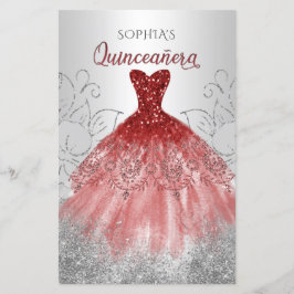 Lámina Invitación a Quinceañera con traje de aguja rojo d