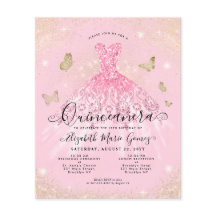 Invitación a Quinceanera con traje de oro rosa Rub