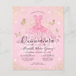 Lámina Invitación a Quinceanera con traje de oro rosa Rub
