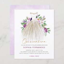 Lámina Invitación a Quinceañera con vino de oro púrpura d