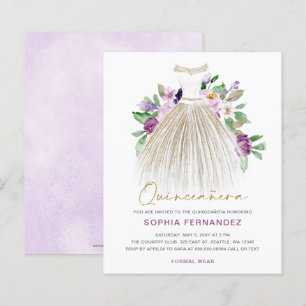 Lámina Invitación a Quinceañera con vino de oro púrpura d