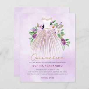 Lámina Invitación a Quinceañera con vino de oro púrpura d