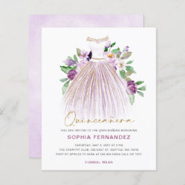 Lámina Invitación a Quinceañera con vino de oro púrpura d