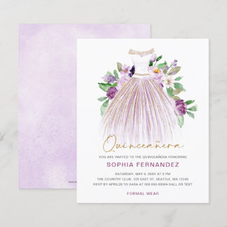 Lámina Invitación a Quinceañera con vino de oro púrpura d