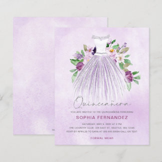 Lámina Invitación a Quinceañera con vino de oro púrpura d