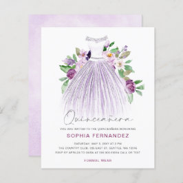 Lámina Invitación a Quinceañera con vino de oro púrpura d