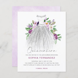 Lámina Invitación a Quinceañera con vino de oro púrpura d