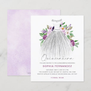 Lámina Invitación a Quinceañera con vino de oro púrpura d