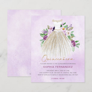 Lámina Invitación a Quinceañera con vino de oro púrpura d