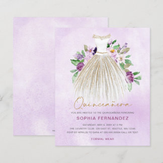 Lámina Invitación a Quinceañera con vino de oro púrpura d