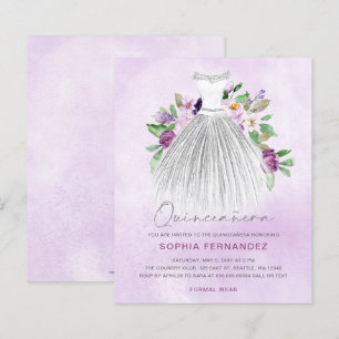 Lámina Invitación a Quinceañera con vino de oro púrpura d