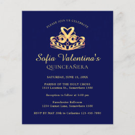 Lámina Invitación a Quinceanera de Budget Blue Gold Tiara
