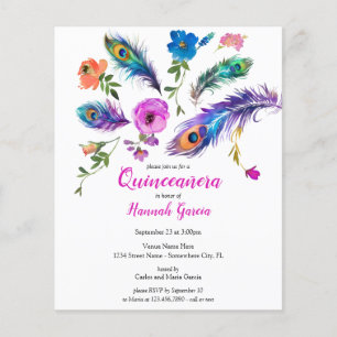 Lámina Invitación a Quinceañera de Feathers & Flowers