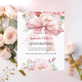 Lámina Invitación a quinceanera de flores rosadas de vaca