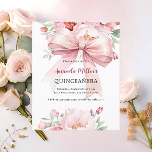 Lámina Invitación a quinceanera de flores rosadas de vaca