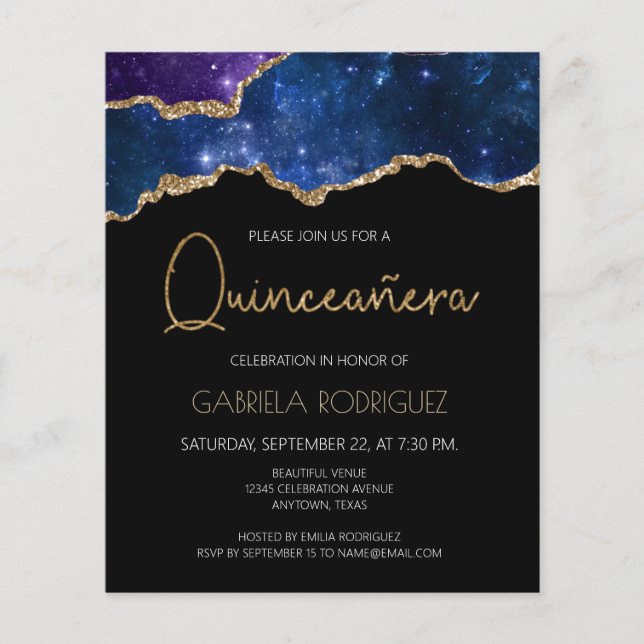Lámina Invitación a Quinceañera de Geode Starry Agate (Anverso)