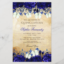 Lámina Invitación a Quinceañera de la Mariposa Azul Real 