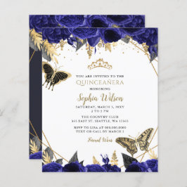 Lámina Invitación a Quinceañera de mariposa azul real de 