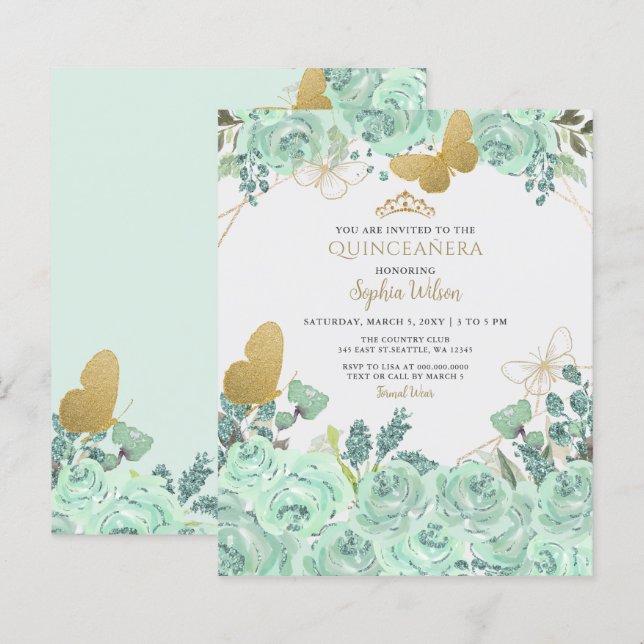 Lámina Invitación a Quinceañera de Moda de Oro de Casa de (Anverso / Reverso)