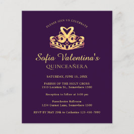 Lámina Invitación a Quinceanera de oro púrpura de presupu