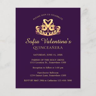 Lámina Invitación a Quinceanera de oro púrpura de presupu