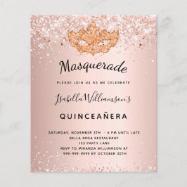 Lámina Invitación a Quinceanera de oro rosa de mascarada
