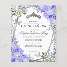 Lámina Invitación a Quinceañera de Plata Púrpura Floral P