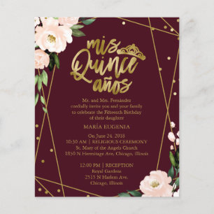 Lámina Invitación a Quinceanera de Presupuesto Borgoña Bi