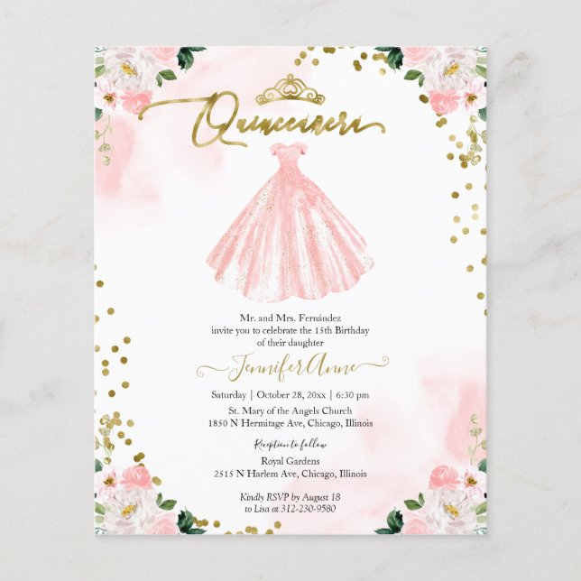 Lámina Invitación a Quinceanera de Presupuesto Floral Bil (Anverso)