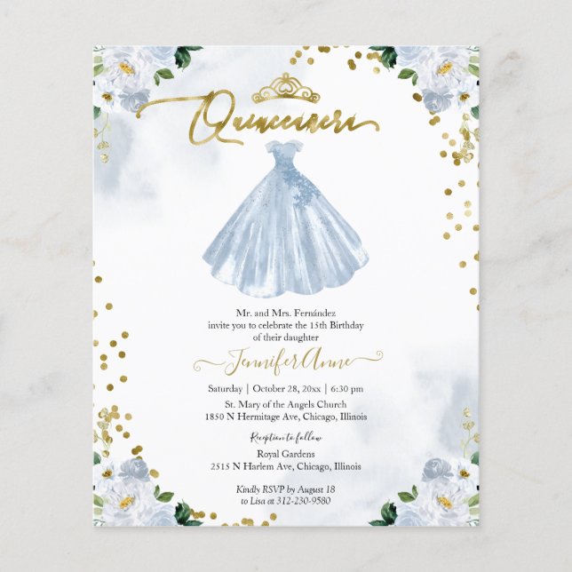 Lámina Invitación a Quinceanera de Presupuesto Floral Bil (Anverso)