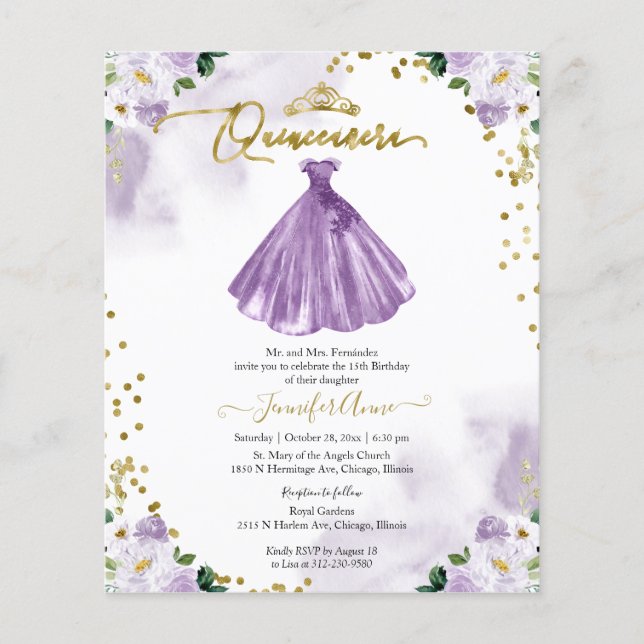 Lámina Invitación a Quinceanera de Presupuesto Floral Bil (Anverso)